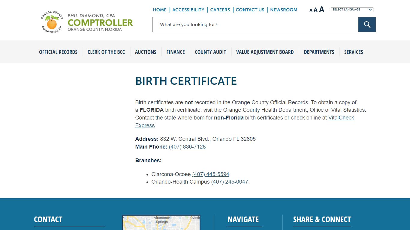 BIRTH CERTIFICATE - Phil Diamond - Orange County Comptroller - occompt.com